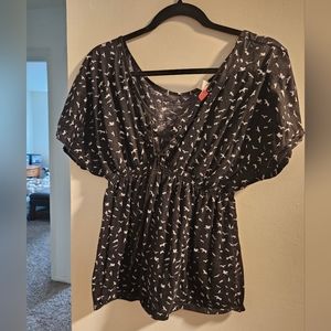 Black top with white bird pattern